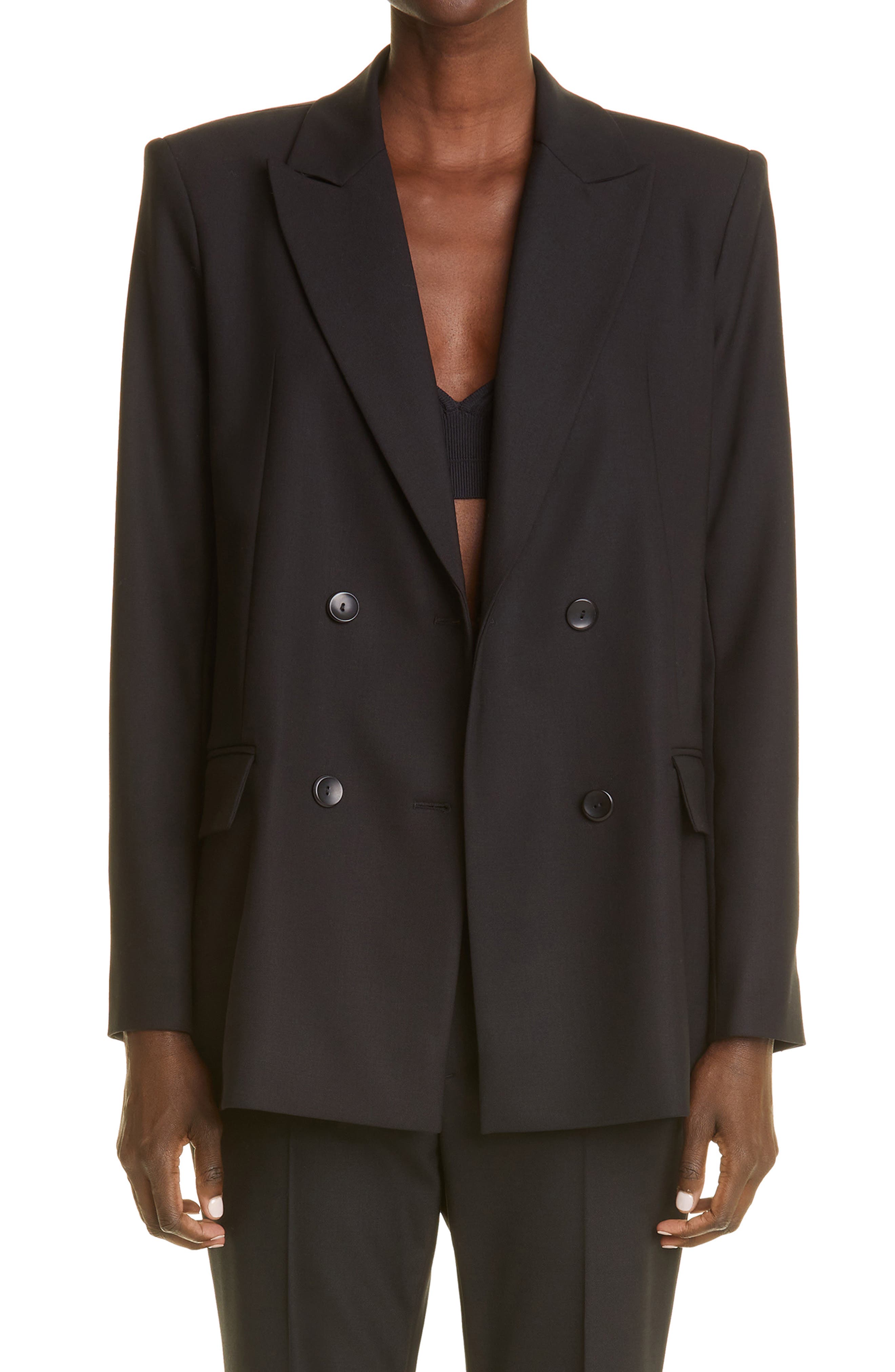 Womens Wool Blend Blazer Jacket Ladies Coat Size 8 10 12 14 16 Black New 
